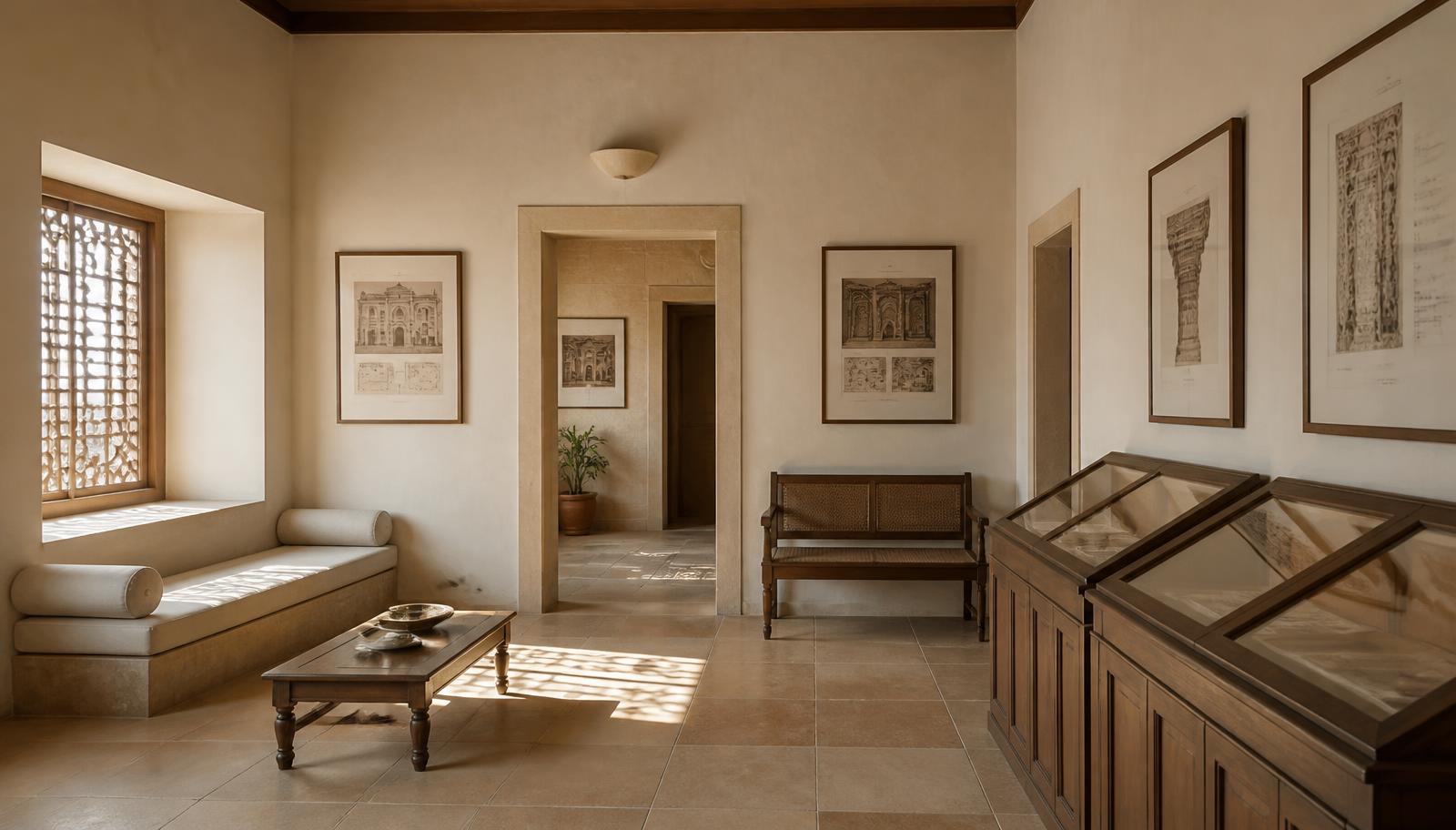 Study of the Neem Karoli Baba birthplace exhibition spaces.